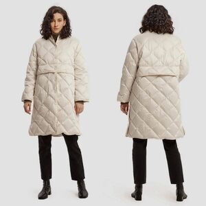 🆕 Lattelier Lightweight A-Line Down Diamond Quilted Coat in Ivory